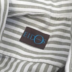 Eidos Napoli Dress Shirt Men's 17.5 44 Green Striped Woven 100% Cotton Italy